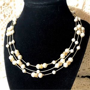 Anne Klein NWT Pearl and gold Fab necklace!  Crystals in between! Has logo!